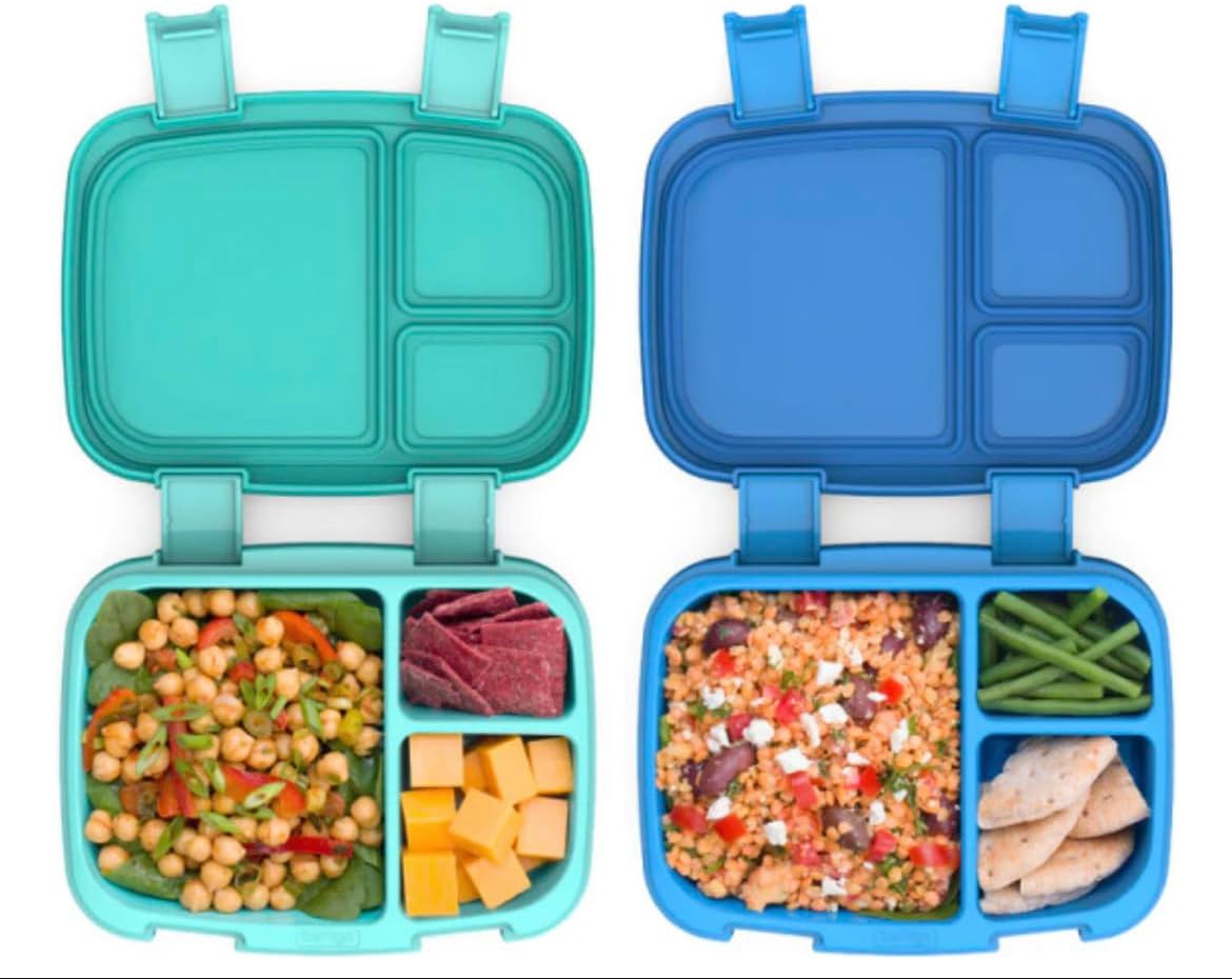 Bentgo Fresh Lot de 2 boîtes à déjeuner polyvalentes étanches de style bento à 4 compartiments – Idéal pour contrôler les portions et manger équilibré lors de vos déplacements – Matériaux sans BPA