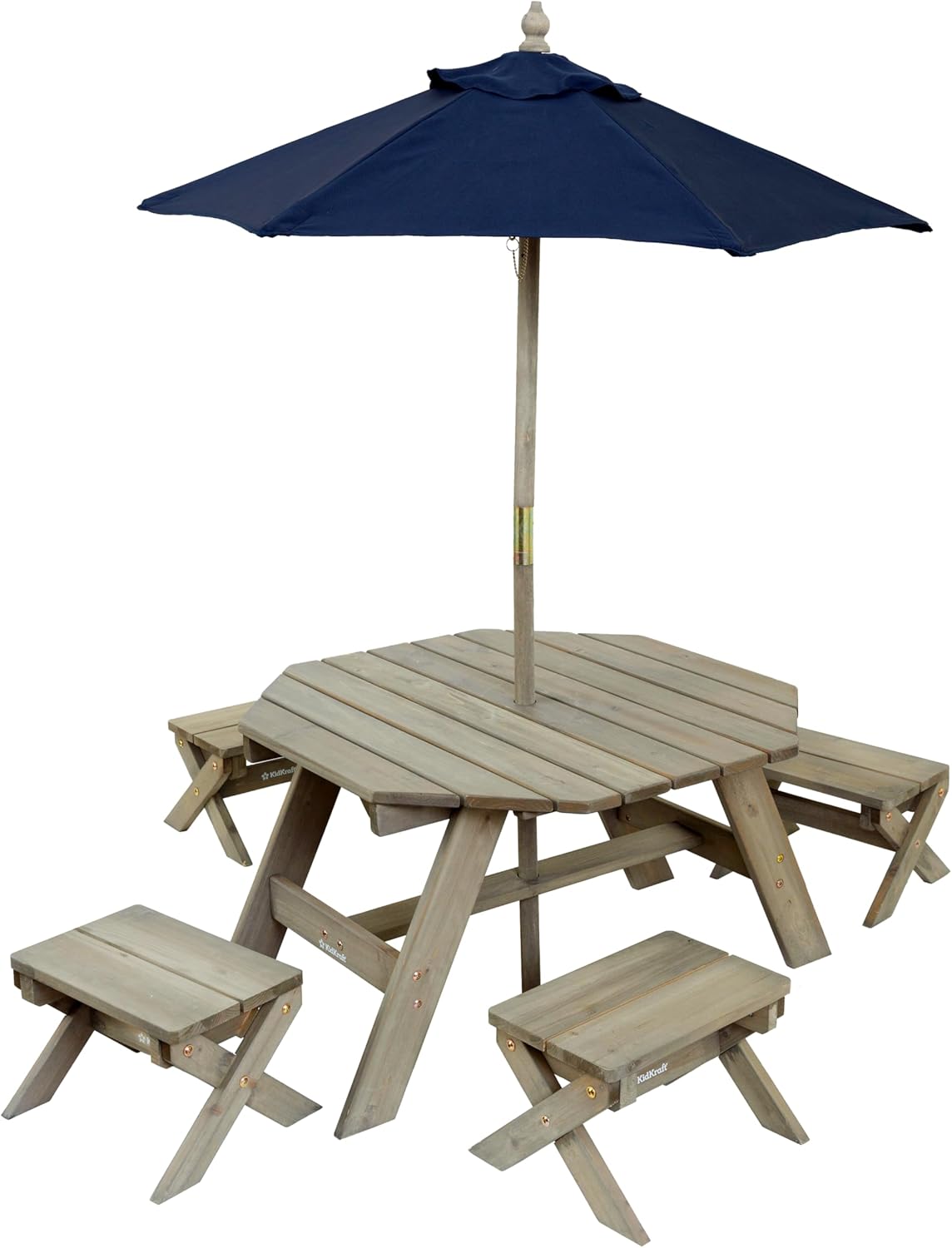 KidKraft table de jardin octogonale pour enfants – bois avec parasol et 4 tabourets